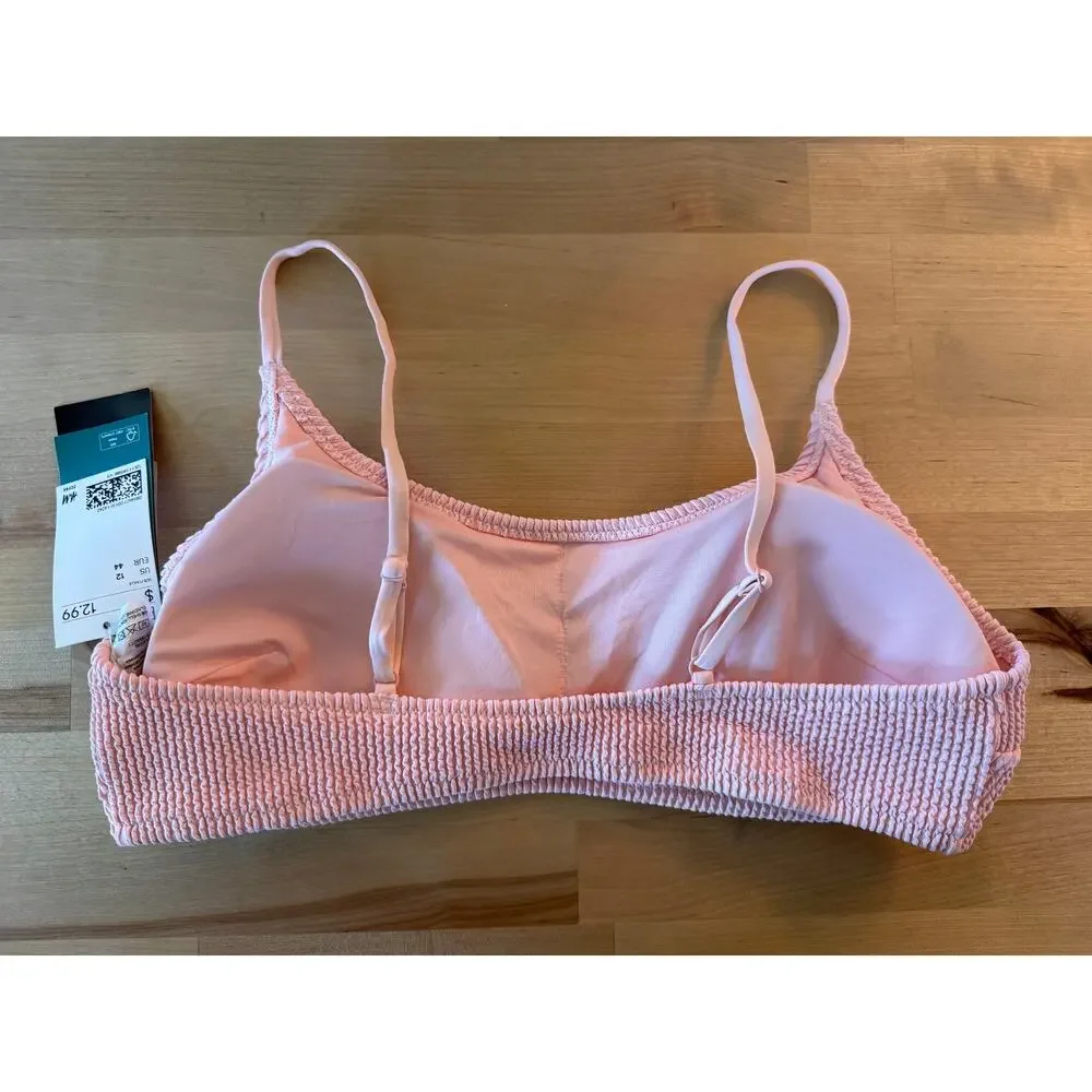Light Pink H&M Textured Bikini Top with Adjustable Shoulder Straps Size 12 NWT